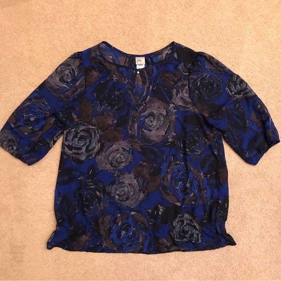Just My Size Tops - Just My Size Sheer Floral Blouse Womens Plus Size 2X 18W Blue Black Grey